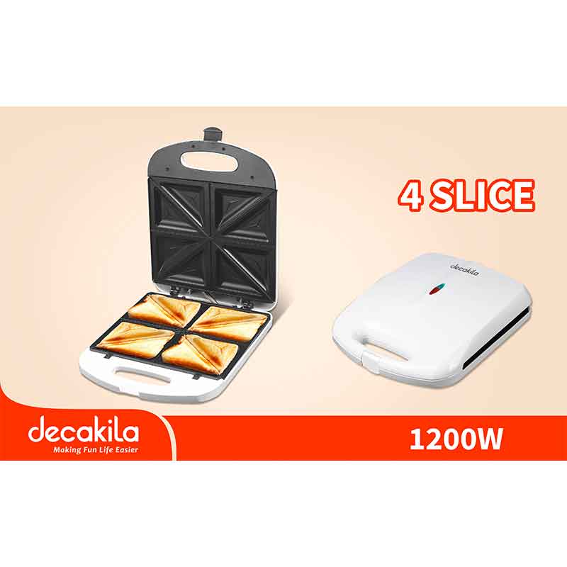 Decakila Sandwhich Maker 1200W Non Stick 4 Slice White KEEC071W