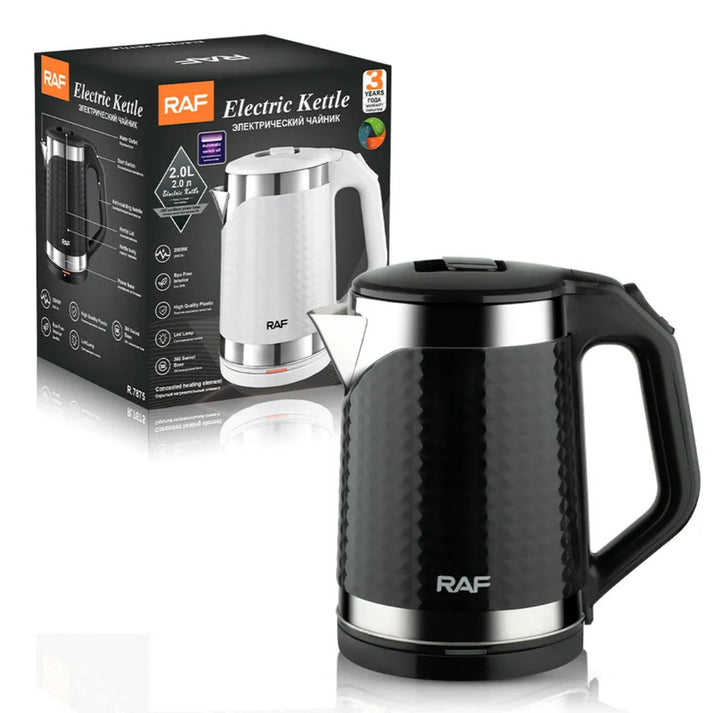 RAF Kettle 2L 2000W Stainless Steel, BPA Free Interior, 360 Swivel Base, Auto Switch Off, LED Indicator Light R.7875