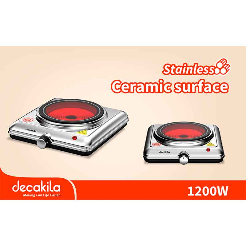 Decakila Hot Plate Ceramic Double 1200W + 900W Stainless Steel Burner KECC013M