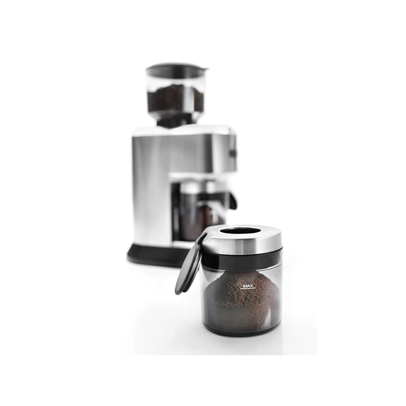 De'Longhi Dedica Pump Style Coffee Grinder With Large Bean Hoper , Burr Grinding System 14 Cups Capacity , KG521.M , Metalic