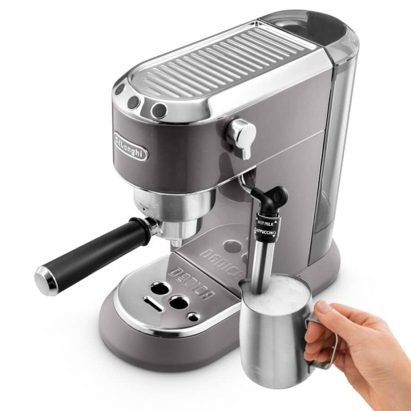 De'Longhi Dedica Coffee Machine 1300W Barista Pump Manual Espresso (Frothing Jug + Tamper) for Americano, Cappuccino, Latte, Macchiato EC785.GY