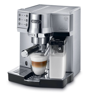 De'Longhi Expresso Maker Pump Driven & Cappuccino Machine 1450W (Metallic) Latte Macchiato Hot Milk Removable Drip Tray EC850.M