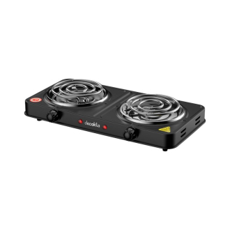Decakila Coil Plate Double 2000W 2 Burner Plate 5 Heat Setting Stainless Burner Cap Light Indicator - Auto-Thermostat Control KECC002B