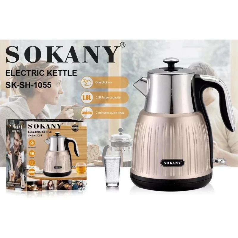 Sokany Smart Teapot Kettle 1.6L 360° Rotational Base With Thermal Insulation 3000W Sk-Sh-1055 2 Sokany Smart Teapot Kettle 1.6L 360° Rotational Base With Thermal Insulation 3000W Sk-Sh-1055
