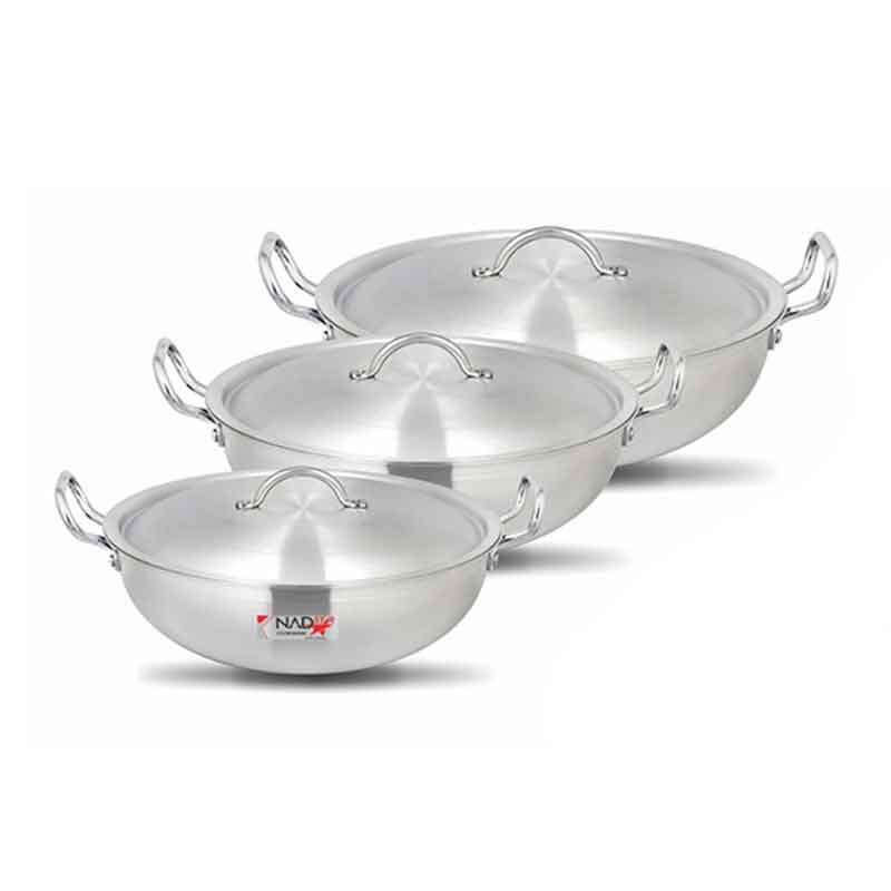 Nadstar Wok Karai Set 3Pcs Set With Lid &Amp; Handle Metal Finish Wok Jumbo Round Wj31/36 1 Nadstar Wok Karai Set 3Pcs Set With Lid &Amp; Handle Metal Finish Wok Jumbo Round Wj31/36