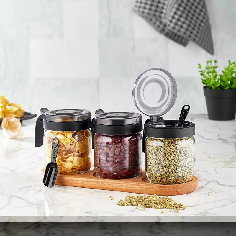 Hane Spice Jar 425Ml X 3Pcs Set Bergen Wooden Stand Hn2936 1 Hane Spice Jar 425Ml X 3Pcs Set Bergen Wooden Stand Hn2936