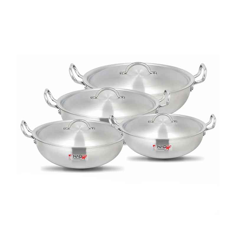 Nadstar Wok Karai Set 4Pcs Set With Lid &Amp; Handle Metal Finish Wok 1L 2L 3.2L 4.5L Mf1X4 1 Nadstar Wok Karai Set 4Pcs Set With Lid &Amp; Handle Metal Finish Wok 1L 2L 3.2L 4.5L Mf1X4