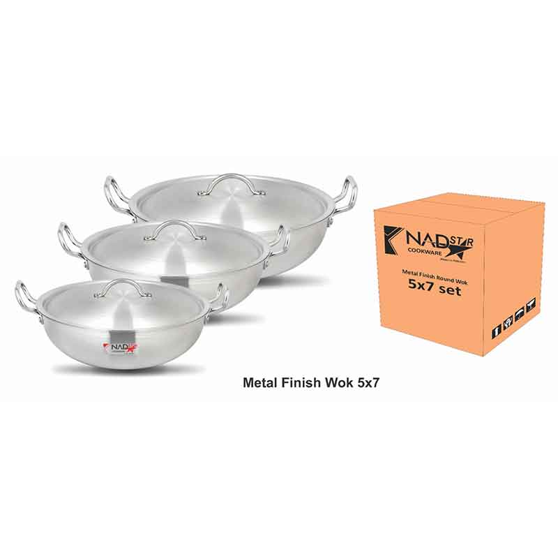 Nadstar Wok Karai Set 3Pcs Set With Lid &Amp; Handle Metal Finish Wok Jumbo Round Wj31/36 2 Nadstar Wok Karai Set 3Pcs Set With Lid &Amp; Handle Metal Finish Wok Jumbo Round Wj31/36