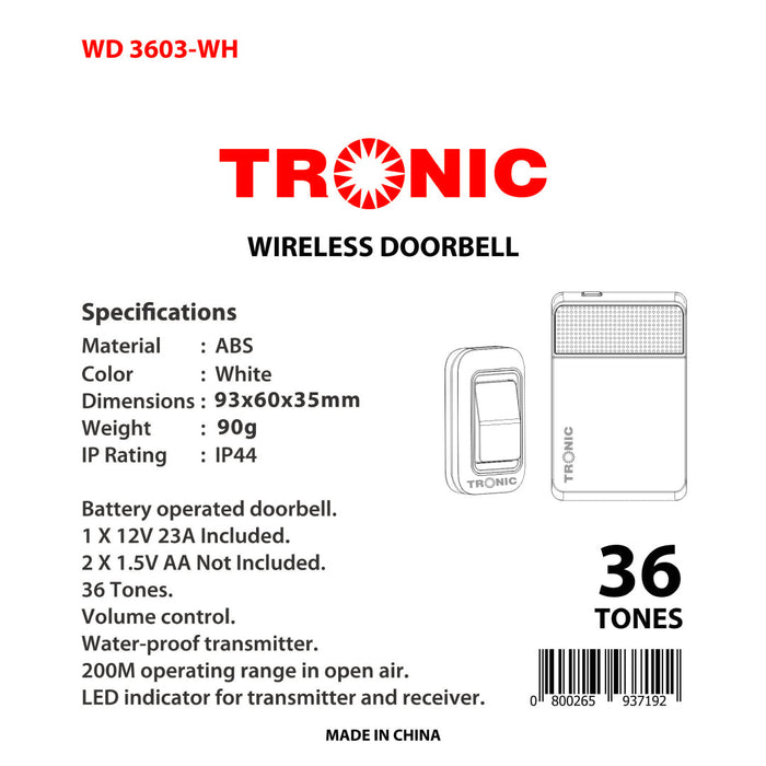 Tronic Wireless Doorbell Wd 3603-Wh 4 Tronic Wireless Doorbell Wd 3603-Wh
