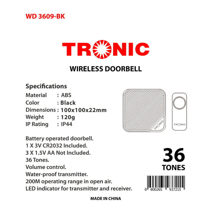 Tronic Wireless Doorbell Wd 3609-Bk 8 Tronic Wireless Doorbell Wd 3609-Bk