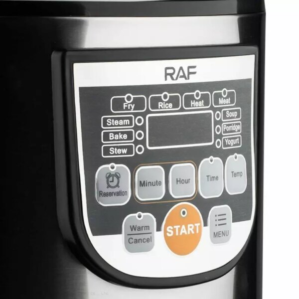RAF Rice Cooker 5L 900W, Multi Function Menu, Constant Temperature, 24 Hour Timer, Fry, Heat, Steam, Bake & Stew R.178