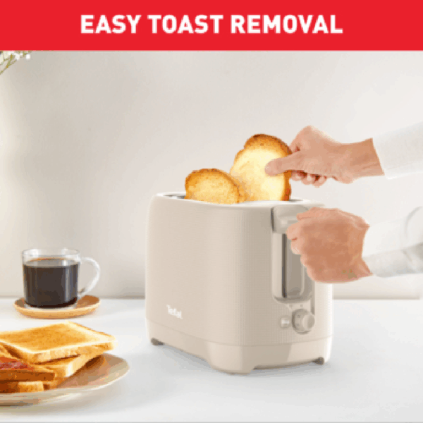 Tefal Morning 2 Slot Toaster 850W with Bun Warmer 7 Browning Levels Stop Function Plastic Body TT2M1B27