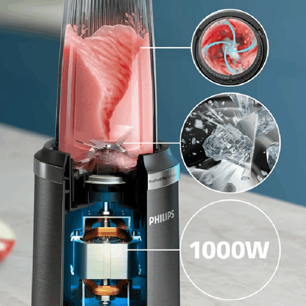 Philips Smoothie Blender 5000 Series 700+500+300ml 1000W with ProBlend Plus Technology, Grinds Coffee Beans & Spices, Compact Design HR2767