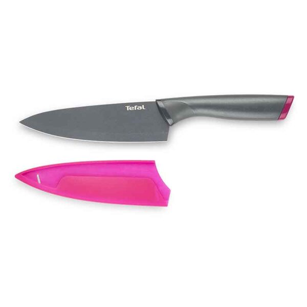Tefal Fresh Kitchen Chef Knife With Cover 15cm Titanium Non Stick Coating Ideal For Slicing & Chopping All Types of Food High Performance Stainless Steel K1220304