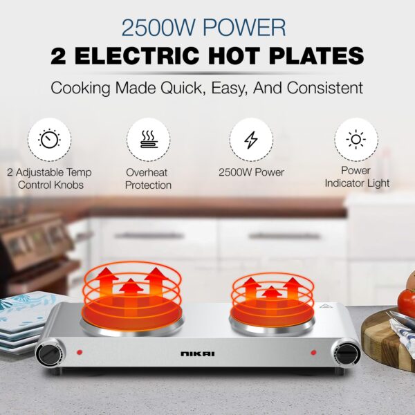 Nikai Double Hot Plate - Twin Cooktop 2500W Power Adjustable Thermostat Overheat Pro