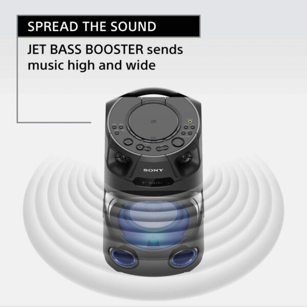 Sony High Power Party Speaker Audio System with Bluetooth Technology, Speaker Light, Two High Efficiency Tweeter, Jet Bass Booster Technology, Fiestable App, Multi Device Connection MHC-V13