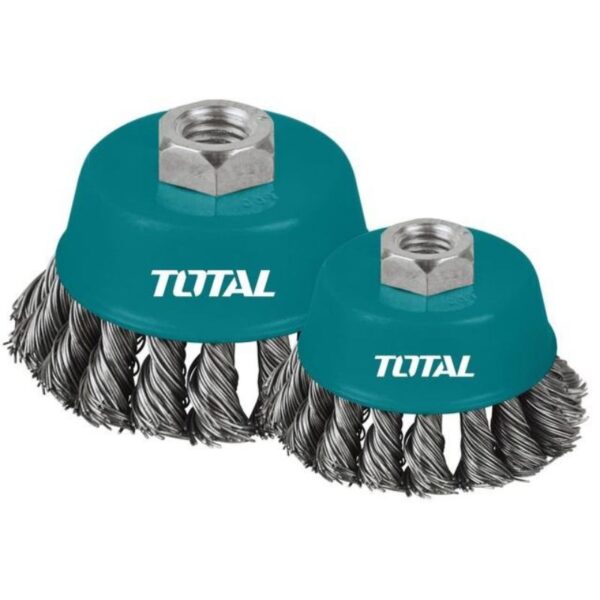 Total Wire Cup Brush with Nut 100mm Twisted Hard Silver TAC32041