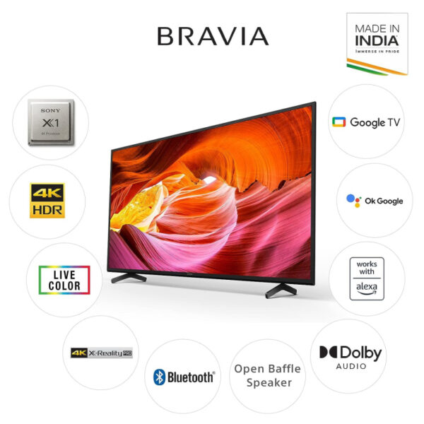 Sony Bravia 55" LED 4K Ultra HD Smart Google TV with Alexa Compatibility, X1 4K Processor, 4K X Reality Pro, Motion Flow XR200 Engine, Bluetooth Connectivity Black KD-55X75K