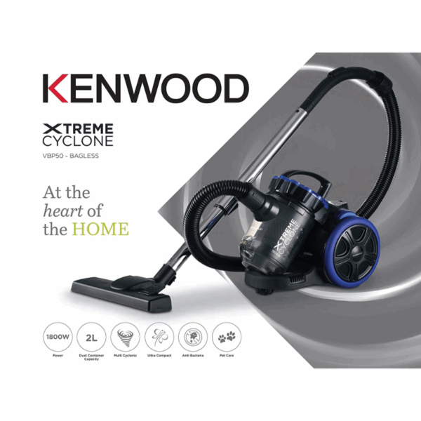 Kenwood Vacuum Cleaner 1800W Multi Cyclonic Bagless Canister 2L With 4.5M Cable Ultra Compact Surface Anti Bacteria Pet Care For Home & Office VBP50.000BB