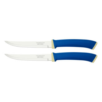Tramontina Felice Barbecue Knife 5'' Stainless Steel Blades, Smooth Edge and Blue Polypropylene Handles 2pc Set 23493/215