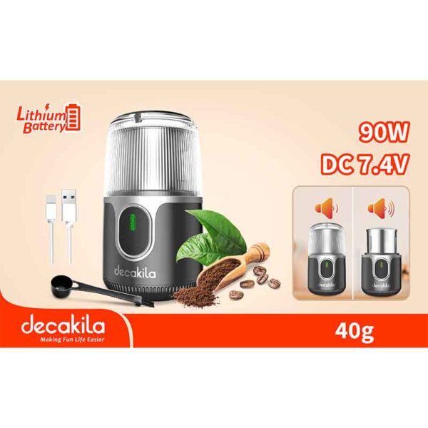 Decakila Coffee Grinder 90w Cordless 2000 mAh Lithium Battery Rechargeable Safety Protection Design Fine Grinding Dry Grinder KMCF022B