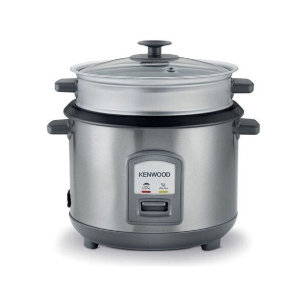Kenwood 2-in-1 Rice Cooker 2.8L 16-Cups Rice with Food Steamer Basket Non-Stick Cooking Pot Temepered Glass Lid Warm/Cook Lights Spatula Holder Detachable Cord RCM71.000SS