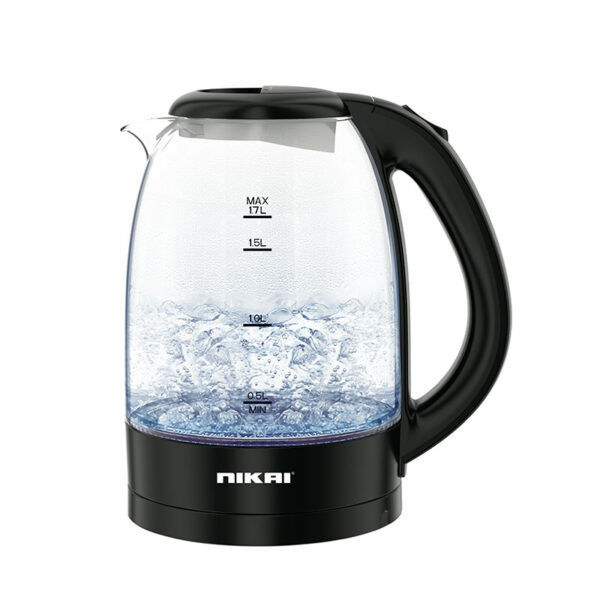 Nikai Kettle Glass Body 1.7L 2200W Compact Cordless Electric Glass Kettle Boiler Automatic Shut Off Boil Dry Protection LED Indicator Integrated Filter NK313G