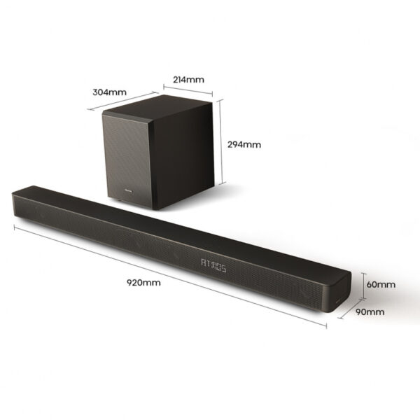 Hisense Sound Bar 3.1CH 280W Bluetooth, Dolby Digital, Dolby Atoms, Remote Control with Wireless 6.5" Subwoofer USB/MP3/FLAC AX3100G