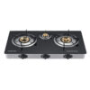 Nikai Gas Cooker 3 Burner Glass Triple Gas Burner 3 Burner Glass Top 7 MM Tempered Glass Panel Auto Ignition System Whirlwind Flame Brass Burner Cap NG333G