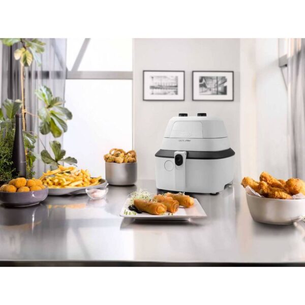 De'Longhi Low Oil Fryer 1400w 1.7L with Lid IdealFry Hot Air Fryer Single White Stand-Alone - 1.25 kg, Single, White, Rotary FH2101