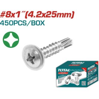 Total Self Drilling Truss Head Screw 8x1" for Phillips Drive, Zinc Plated Finish 450pcs THWTD811