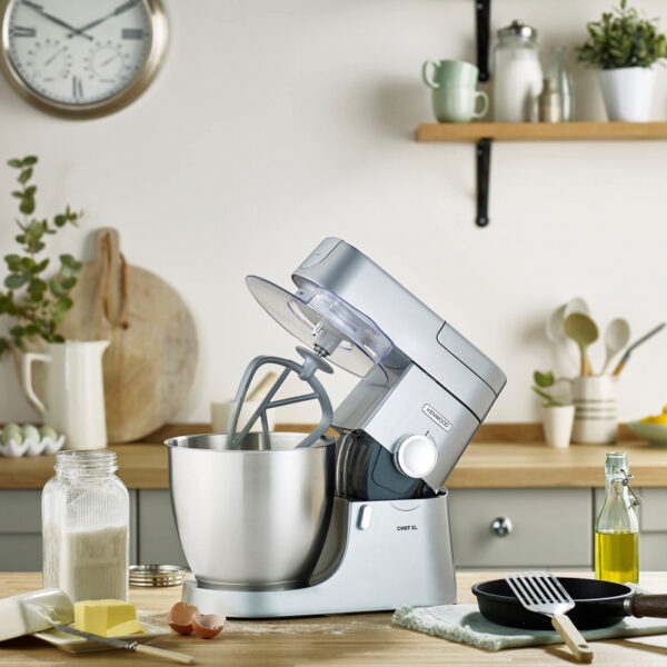 Kenwood Stand Mixer Kitchen Machine Metal Body CHEF XL 1200W with 6.7L Stainless Steel Bowl K-Beater Whisk Dough Hook Glass Blender Meat Grinder Multi Mill KVL4230S