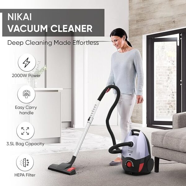 Nikai Canister Vacuum Cleaner Dry 3.5L 1600W with High Suction Power HEPA Filter and Multipurpose Brush - Effortless Cleaning Telescopic Tube and Easy Carry Handle Speed Control NVC9260A1