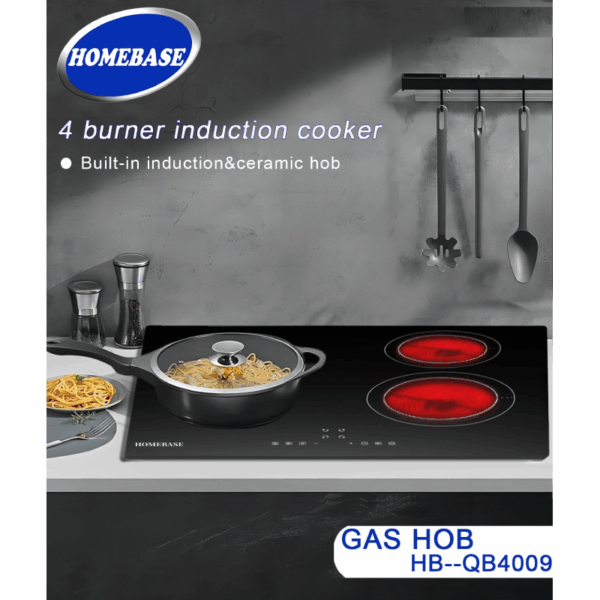Homebase Built in Cooker 2 Induction 2 Ceramic Plates Glass Top HB-QB4009
