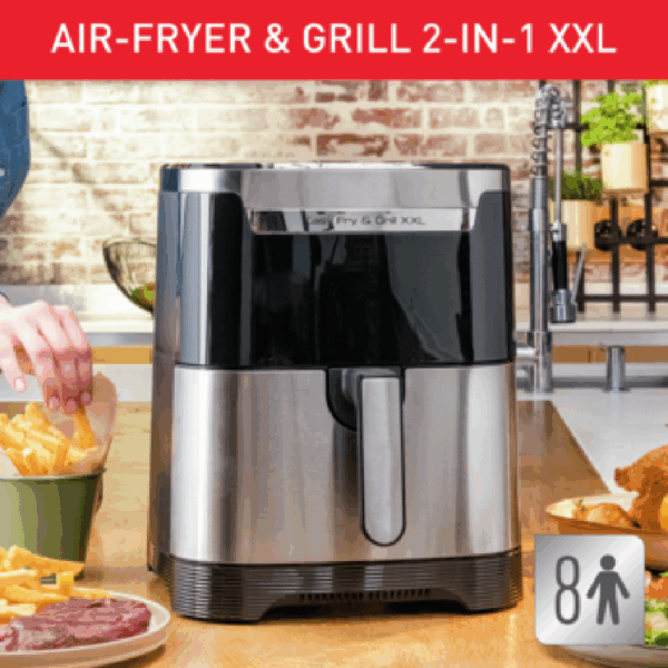 Tefal 2in1 Air Fryer Easy Fry & Grill XXL 6.5L 1830W with Grill Plate Digital Display & Timer EY801D27