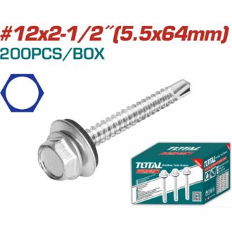 Total Self Drilling Hex Screw with Rubber Washer, Zinc Plated 12x2-1/2" (5.5x64mm) 200pcs THWHD122121