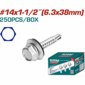 Total Self Drilling Hex Screw with Rubber Washer, Zinc Plated 14x1-1/2" (6.3x38mm) 250pcs THWHD141121