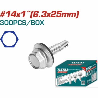Total Self Drilling Hex Screw with Rubber Washer, Zinc Plated 14x1" (6.3x25mm) 300pcs THWHD1411
