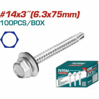 Total Self Drilling Hex Screw with Rubber Washer, Zinc Plated 14x3" (6.3x75mm) 100pcs THWHD1431