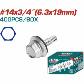 Total Self Drilling Hex Screw with Rubber Washer, Zinc Plated 14x3/4" (6.3x19mm) 400pcs THWHD14341