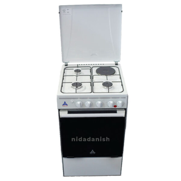 Delta Cookers 50x55cm 3 Gas Burner, 1 Electric Hotplate with Gas Oven & Grill Black DGC31B