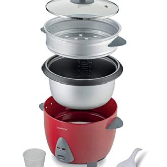 Kenwood 2-in-1 Rice Cooker 1.8L 10-Cups Rice with Food Steamer Basket Non-Stick Cooking Pot Temepered Glass Lid Warm/Cook Lights Spatula Holder Detachable Cord RCM44.000RD