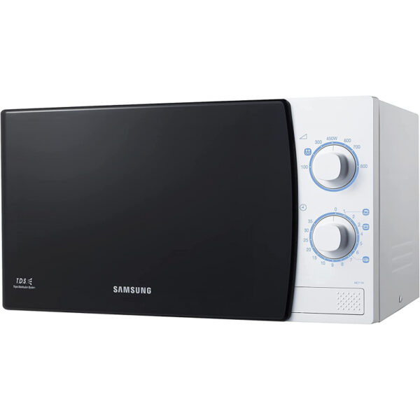 Samsung Microwave Oven 20L 1150W Solo, 7 Power Levels, Manual, Slim Exterior, Push Button, Ceramic Enamel Cavity, White ME711K