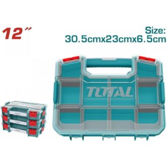 Total Empty Tool Box Plastic Organizer 30.5 x 23 x 6.5cm with Built in Carry Handle and Latch for Easy Transport, Removable Dividers TPBX1121