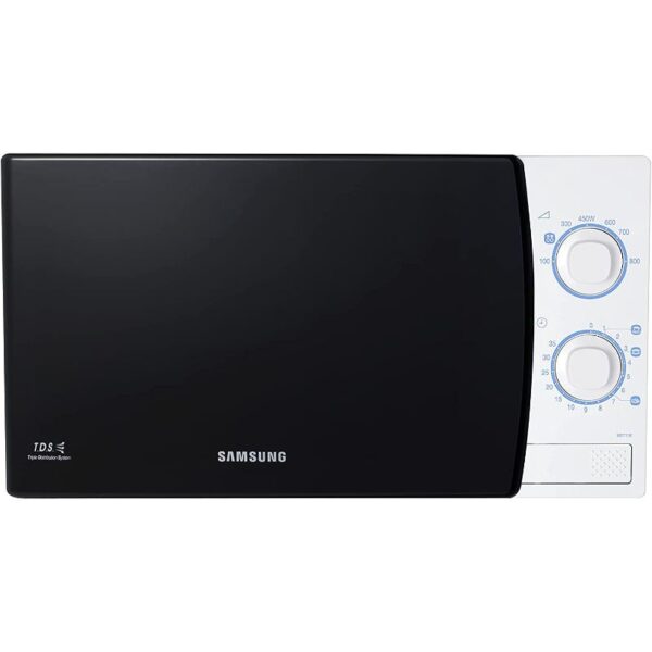 Samsung Microwave Oven 20L 1150W Solo, 7 Power Levels, Manual, Slim Exterior, Push Button, Ceramic Enamel Cavity, White ME711K