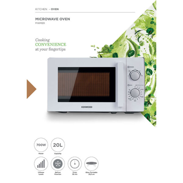 Kenwood 20L Microwave Oven with 5 Power Levels Defrost Function 35 Minutes Timer 700W MWM20.000WH