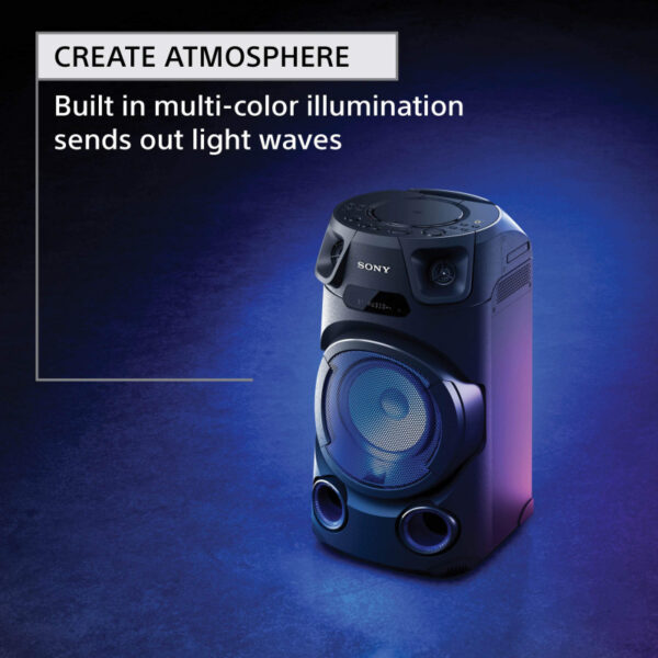 Sony High Power Party Speaker Audio System with Bluetooth Technology, Speaker Light, Two High Efficiency Tweeter, Jet Bass Booster Technology, Fiestable App, Multi Device Connection MHC-V13