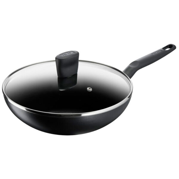 Tefal Super Cook Wok Pan 28cm + Lid Non Stick Thermo Signal 100% Safe Frying Pan Black Aluminium B4591684
