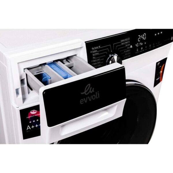 Evvoli Brushless DC Inverter Washing Machine SKG White Silver Front Loaded 1400RPM A+++ FBLH-814W/S