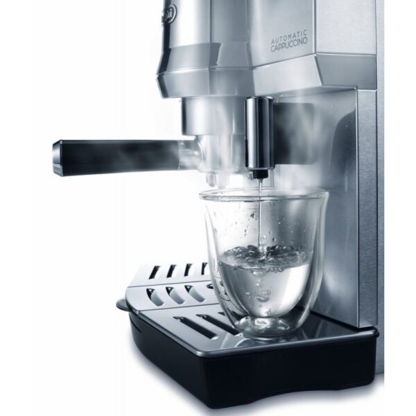 De'Longhi Expresso Maker Pump Driven & Cappuccino Machine 1450W (Metallic) Latte Macchiato Hot Milk Removable Drip Tray EC850.M